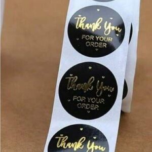 Black and Gold Thank You Stickers Roll